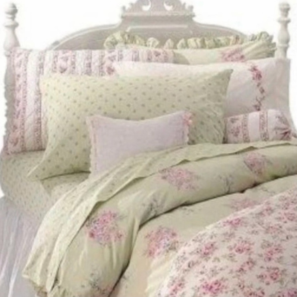 Simply Shabby Chic Blush Beauty King Size Flat Sheet Green Pink Rosebuds Cotton - Picture 6 of 6